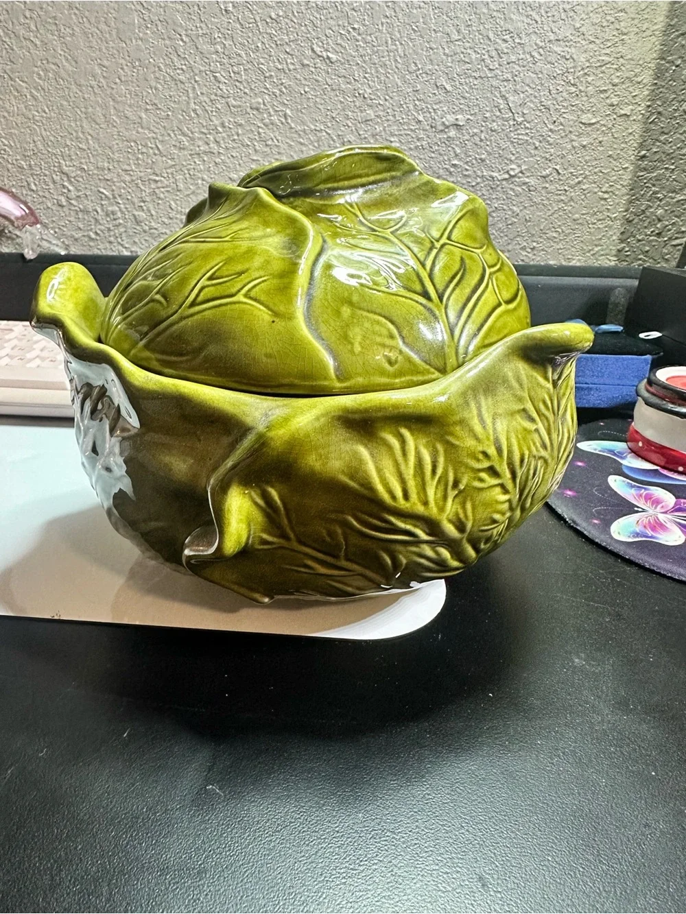Green Ceramic Leaf Bowl with Matching Saucer - Decorative Dinnerware